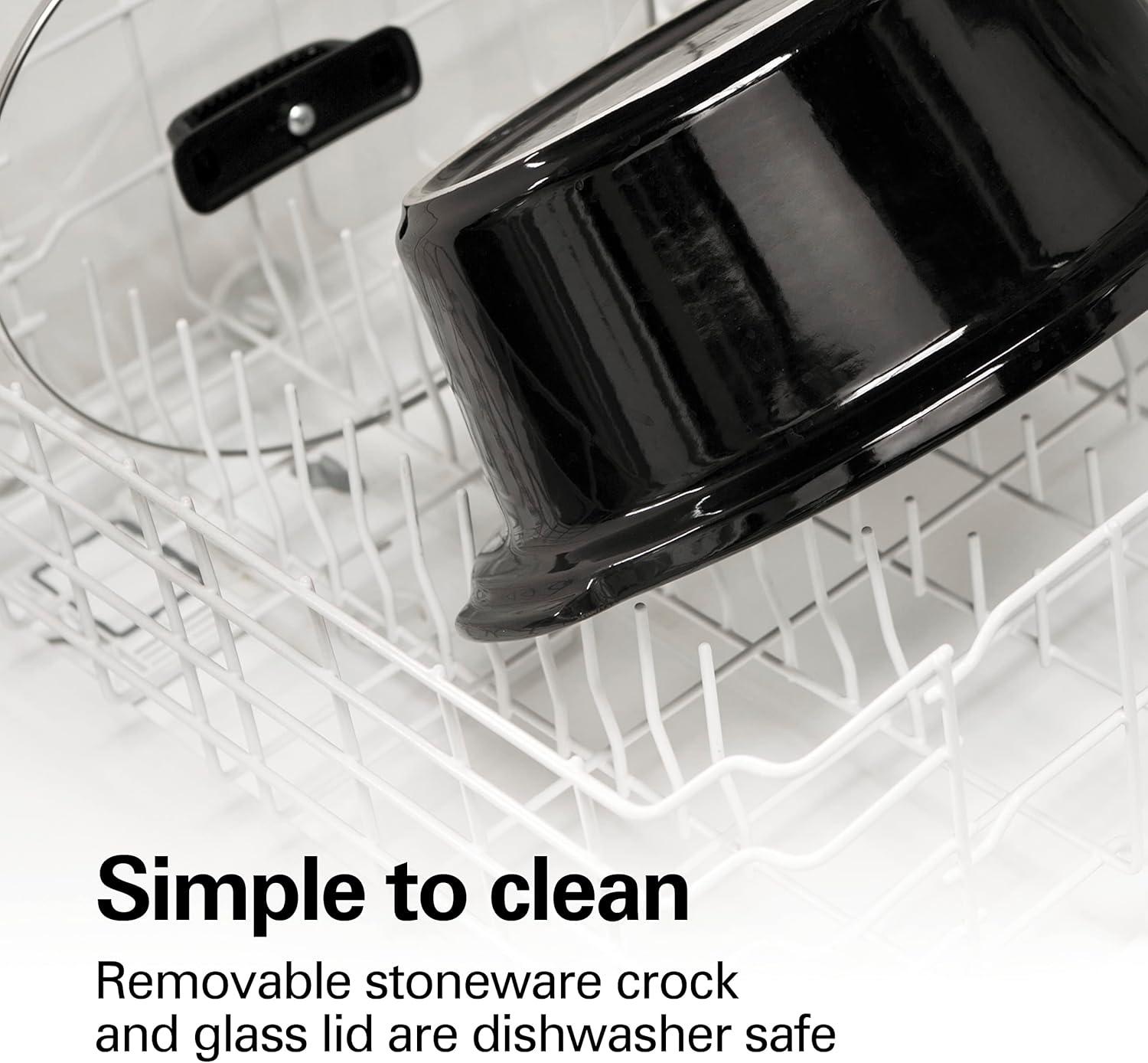 imageHamilton Beach Slow Cooker with 3 Cooking Settings DishwasherSafe Stoneware Crock amp Glass 8Quart BuiltIn Lid Rest BlackBlack