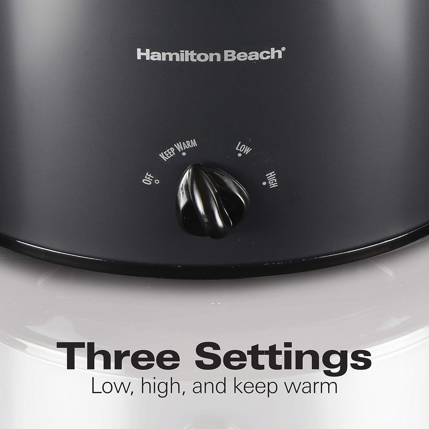 imageHamilton Beach Slow Cooker with 3 Cooking Settings DishwasherSafe Stoneware Crock amp Glass 8Quart BuiltIn Lid Rest BlackMatte Black