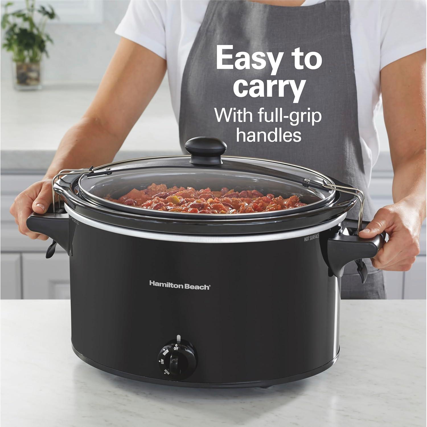 imageHamilton Beach Stay or Go Portable Slow Cooker with Lid Lock DishwasherSafe Crock 6Quart Black 33261Black
