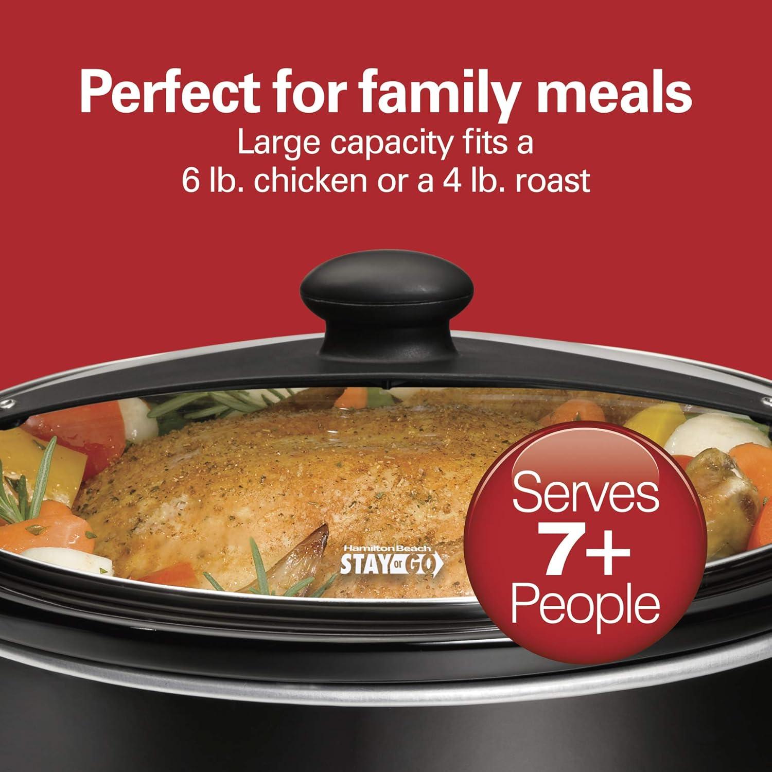 imageHamilton Beach Stay or Go Portable Slow Cooker with Lid Lock DishwasherSafe Crock 6Quart Black 33261Black
