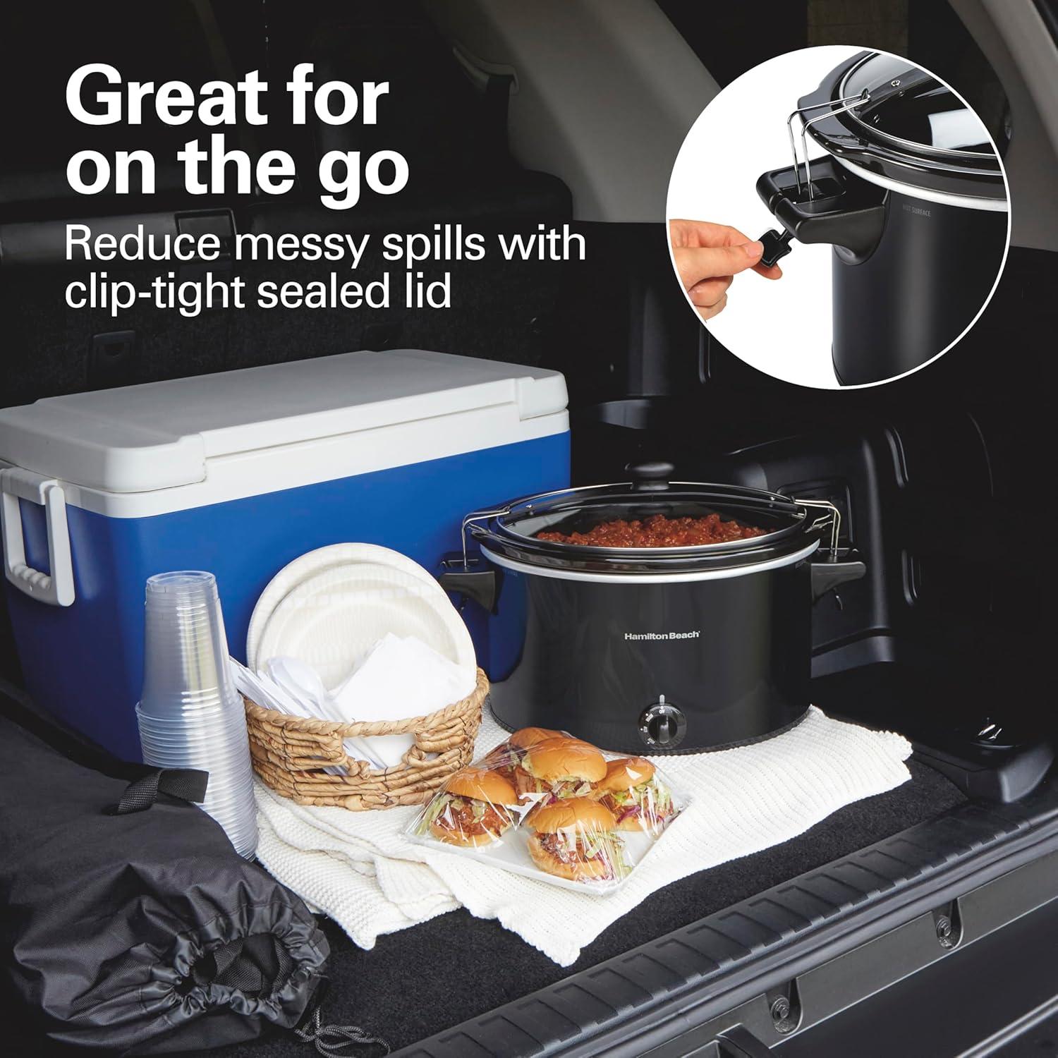 imageHamilton Beach Stay or Go Portable Slow Cooker with Lid Lock DishwasherSafe Crock 6Quart Black 33261Black