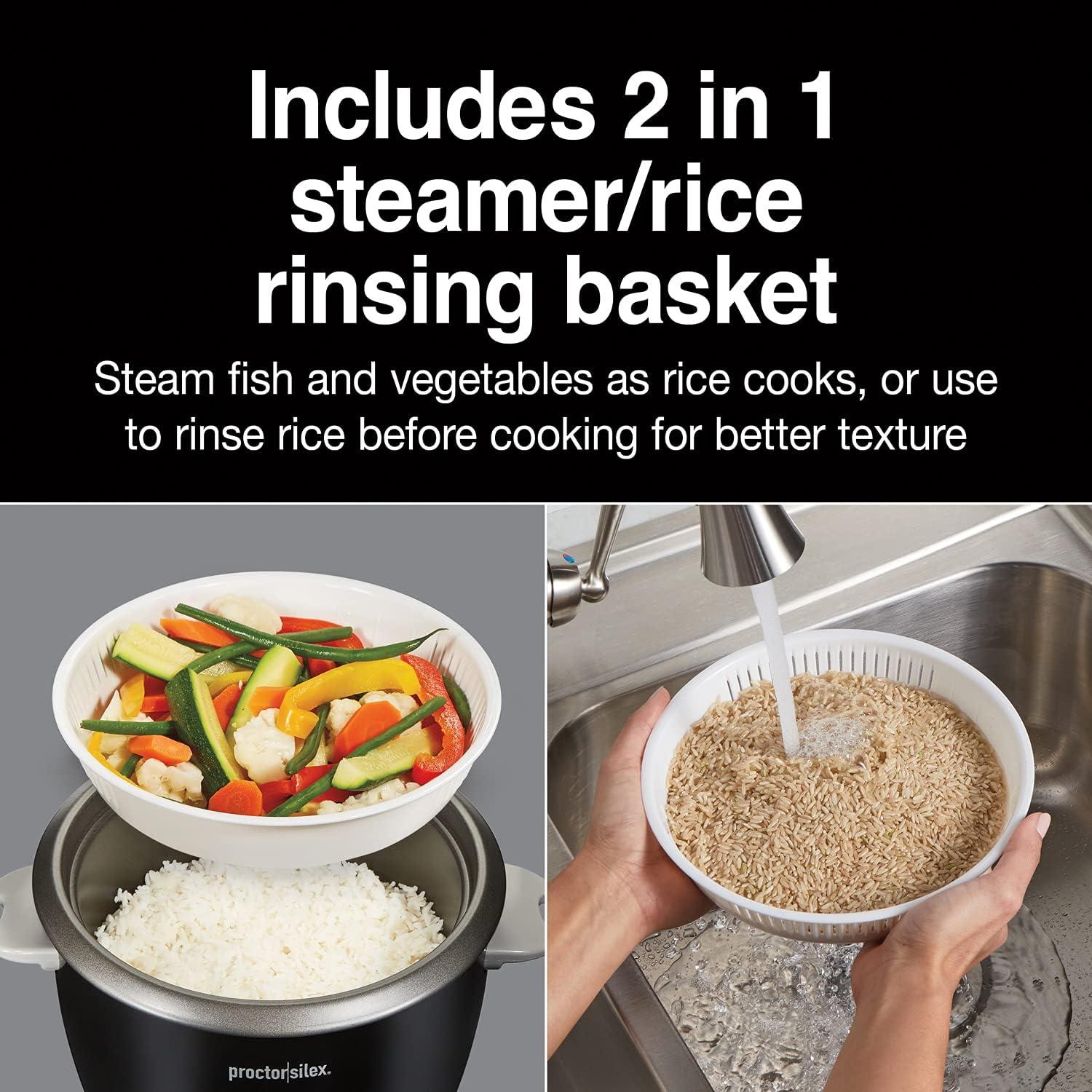 imageProctor Silex Rice Cooker amp Food Steamer 30 Cups Cooked 15 Cups Uncooked Includes Steam and Rinsing Basket Black 37555Black