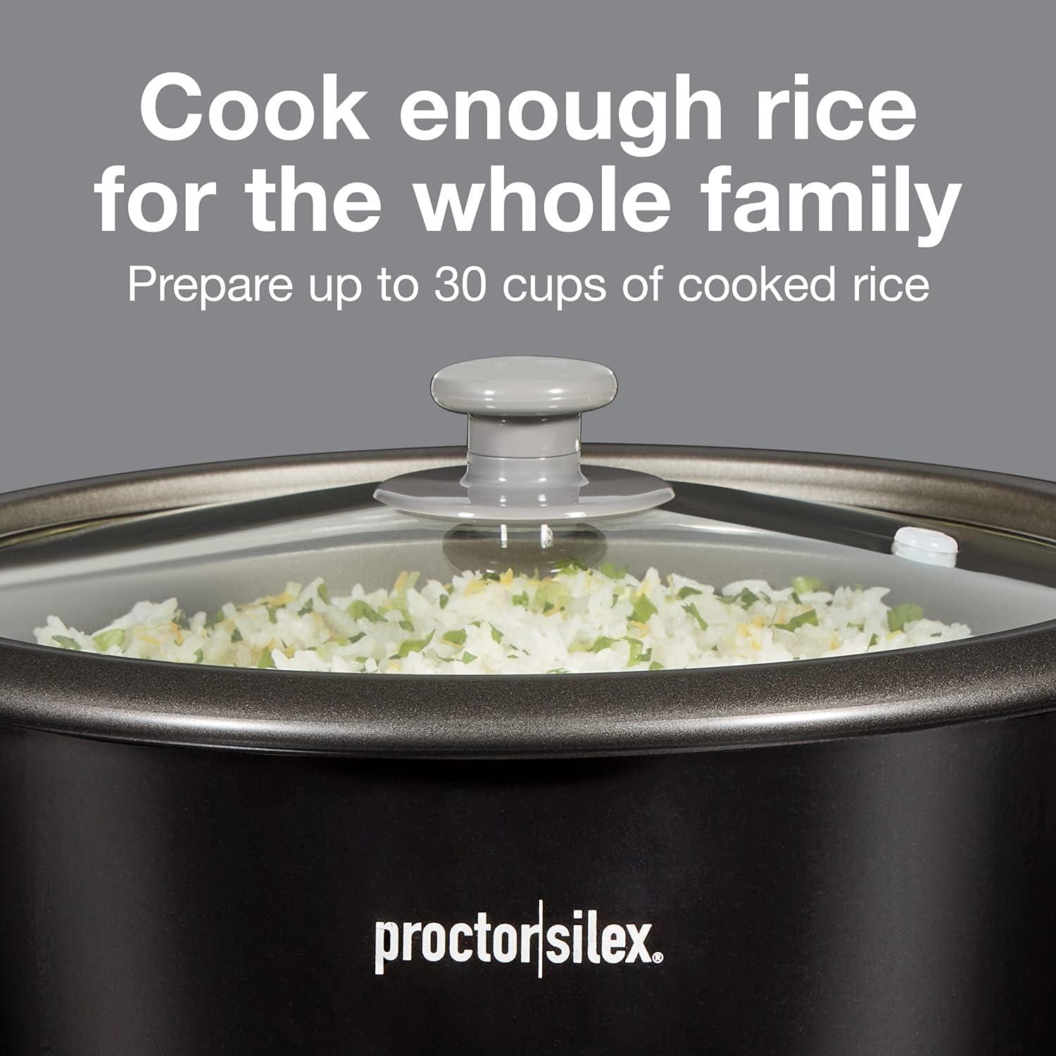 imageProctor Silex Rice Cooker amp Food Steamer 30 Cups Cooked 15 Cups Uncooked Includes Steam and Rinsing Basket Black 37555Black