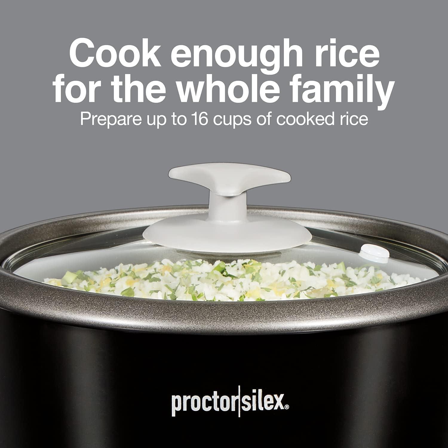 imageProctor Silex Rice Cooker amp Food Steamer 30 Cups Cooked 15 Cups Uncooked Includes Steam and Rinsing Basket Black 37555Black
