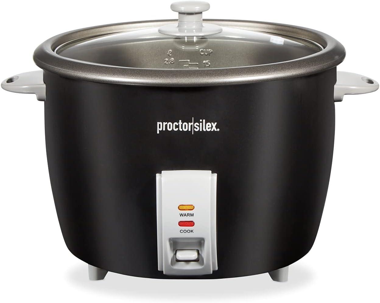 imageProctor Silex Rice Cooker amp Food Steamer 30 Cups Cooked 15 Cups Uncooked Includes Steam and Rinsing Basket Black 37555Black