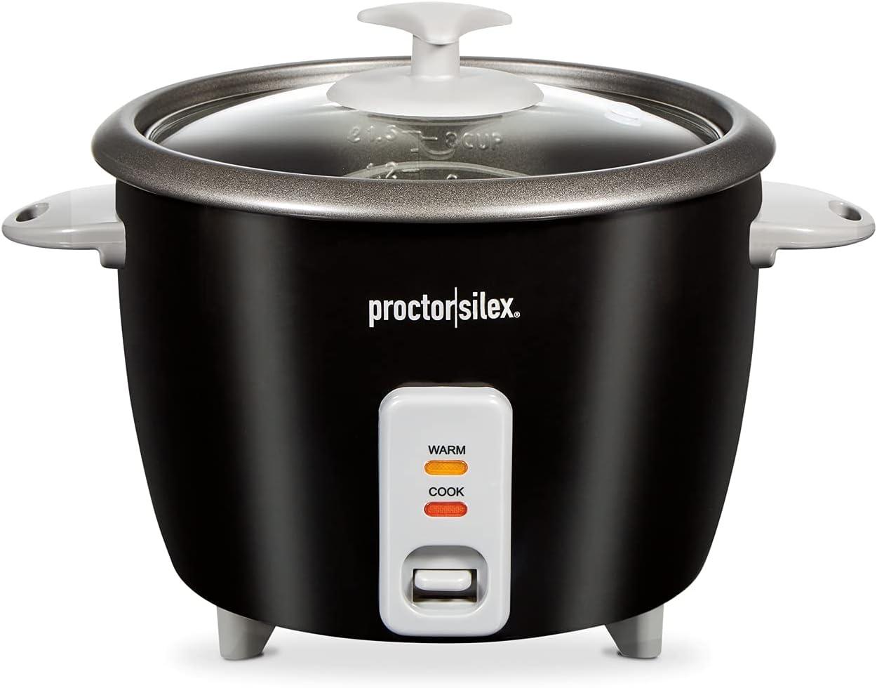 imageProctor Silex Rice Cooker amp Food Steamer 30 Cups Cooked 15 Cups Uncooked Includes Steam and Rinsing Basket Black 37555Black