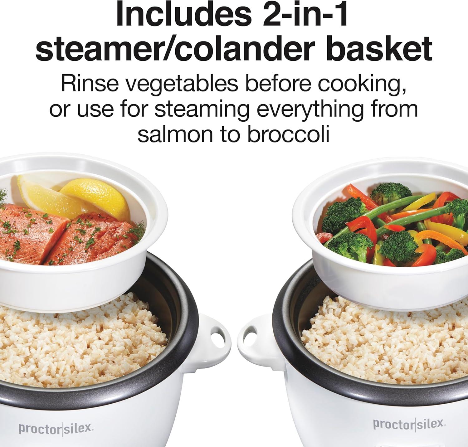 imageProctor Silex Rice Cooker amp Food Steamer 30 Cups Cooked 15 Cups Uncooked Includes Steam and Rinsing Basket Black 37555White