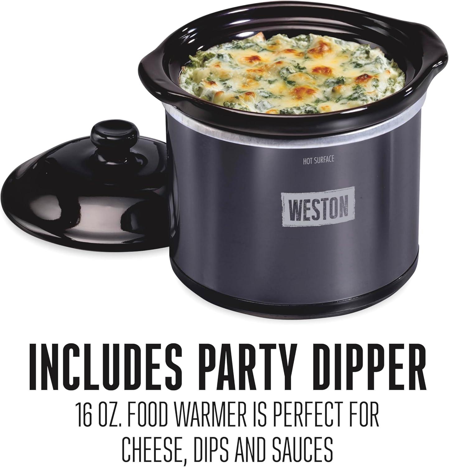 imageWESTON 2in1 Programmable Slow Cooker amp Electric Indoor Smoker 6 Quart 3Tier Smoking Rack for Meat Cheese and More Dishwasher Safe Crock Temperature Probe Includes 16 oz Party Dipper BlackBlack With Party Dipper