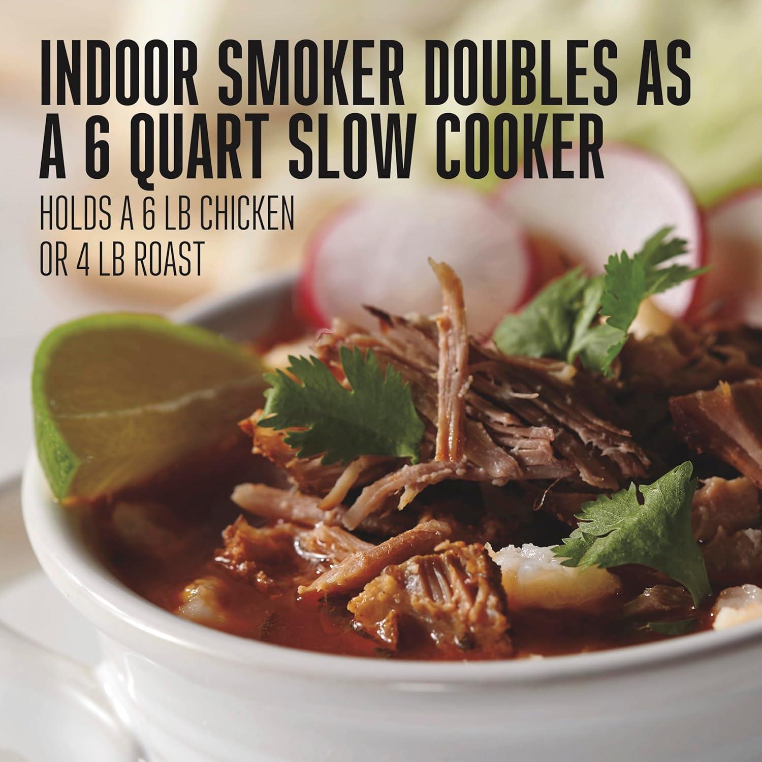 imageWESTON 2in1 Programmable Slow Cooker amp Electric Indoor Smoker 6 Quart 3Tier Smoking Rack for Meat Cheese and More Dishwasher Safe Crock Temperature Probe Includes 16 oz Party Dipper BlackBlack With Party Dipper
