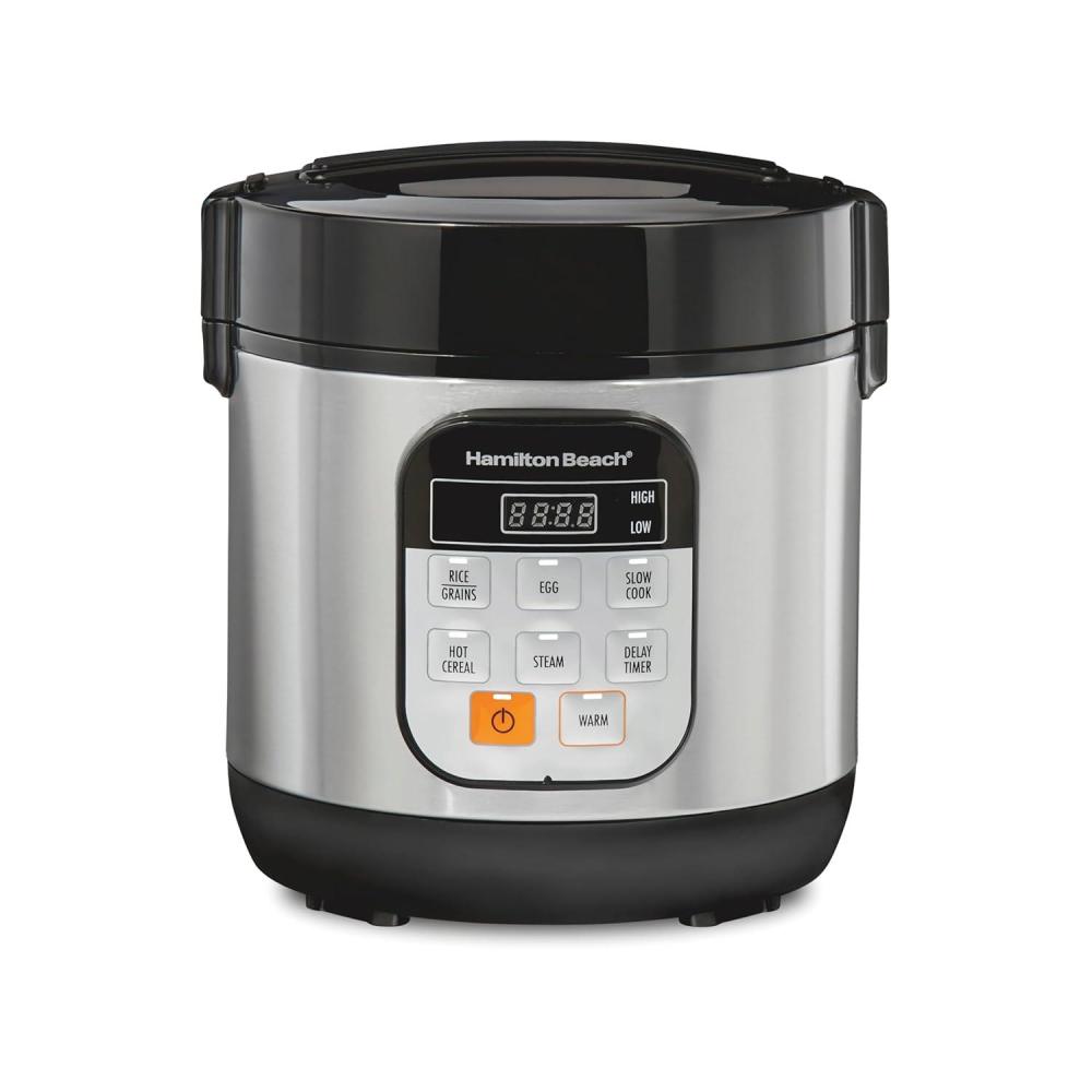 imageHamilton Beach Digital Programmable Rice Cooker amp Food Steamer 8 Cups Cooked 4 Uncooked With Steam amp Rinse Basket Stainless Steel 37518Stainless Steel