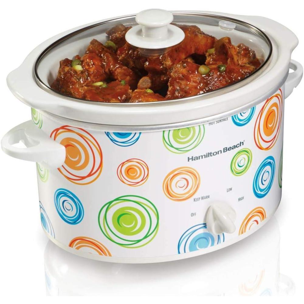 imageHamilton Beach Slow Cooker with 3 Cooking Settings DishwasherSafe Stoneware Crock amp Glass 8Quart BuiltIn Lid Rest BlackMulticolor