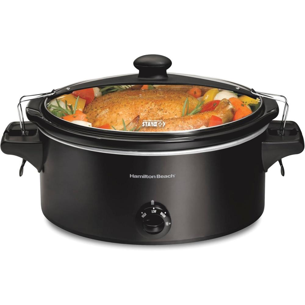 imageHamilton Beach Stay or Go Portable Slow Cooker with Lid Lock DishwasherSafe Crock 6Quart Black 33261Black