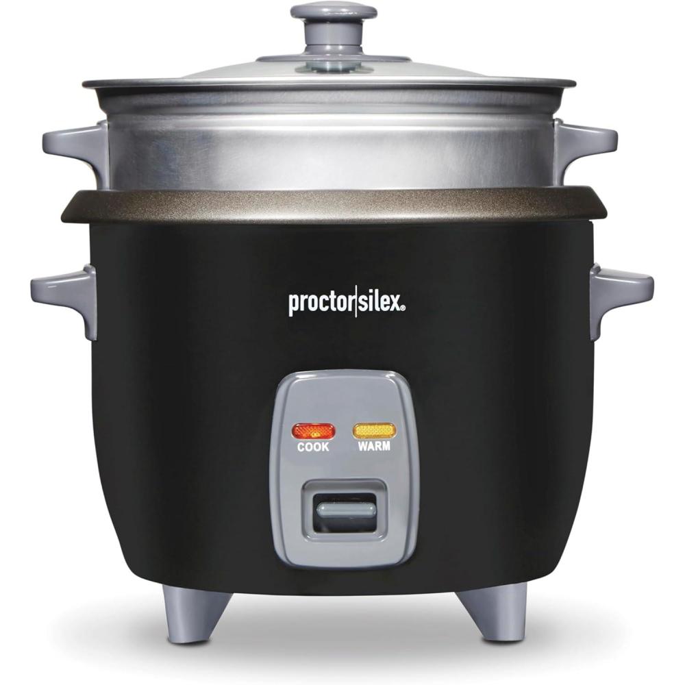 imageProctor Silex Rice Cooker amp Food Steamer 30 Cups Cooked 15 Cups Uncooked Includes Steam and Rinsing Basket Black 37555Black