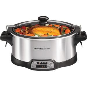 Hamilton Beach 33662 Programmable Slow Cooker with 6 Quart Stovetop-Safe Sear & Cook Crock, Silver(Stovetop-Safe Sear & Cook Crock & Travel Lid Lock for Portable Transport)