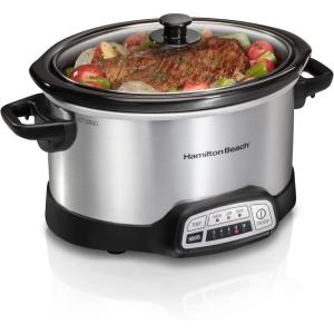 Hamilton Beach 4 Quart Programmable Slow Cooker with Flexible Easy Programming, 5 Cooking Times, Dishwasher-Safe Crock & Lid, Silver (33443)(4 Quarts)