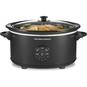 Hamilton Beach 6 Quart Set & Forget Programmable Slow Cooker with Defrost Function, Flexible Programming, Adjustable Countdown Timer, Large Dishwasher Safe Stoneware Crock and Glass Lid, Black (33765)(6 Quarts  15 Cooking Options  Black)