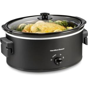 Hamilton Beach 6 Quart Slow Cooker with Space-Saving Folding Handles, 3 Heat Settings, Dishwasher Safe Stoneware Crock and Glass Lid, Black (33664)(Black – Space Saving Folding Handles)