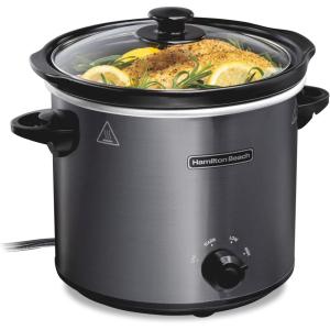 Hamilton Beach 6-Quart Slow Cooker with 3 Cooking Settings, Dishwasher-Safe Stoneware Crock & Glass Lid, Silver (33665G)(Brushed Gray)