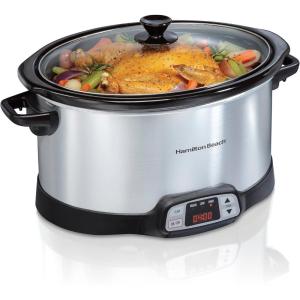 Hamilton Beach 8 Quart Programmable Slow Cooker with Three Temperature Settings, Dishwasher Safe Crock and Lid, Silver (33480)