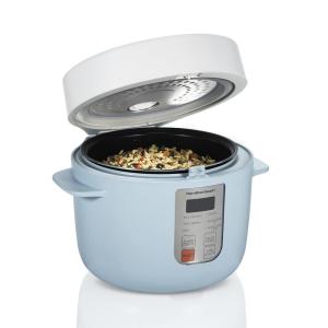 Hamilton Beach Digital Programmable Rice Cooker & Food Steamer, 8 Cups Cooked (4 Uncooked), With Steam & Rinse Basket, Stainless Steel (37518)(Blue)