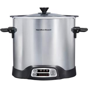 Hamilton Beach Sear & Cook Stock Pot Slow Cooker with Stovetop Safe Crock, Large 10 Quart Capacity, Programmable, Silver (33196)