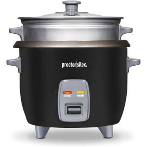 Proctor Silex Rice Cooker & Food Steamer, 30 Cups Cooked (15 Cups Uncooked), Includes Steam and Rinsing Basket, Black (37555)(Black)