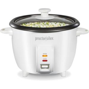 Proctor Silex Rice Cooker & Food Steamer, 30 Cups Cooked (15 Cups Uncooked), Includes Steam and Rinsing Basket, Black (37555)(White)