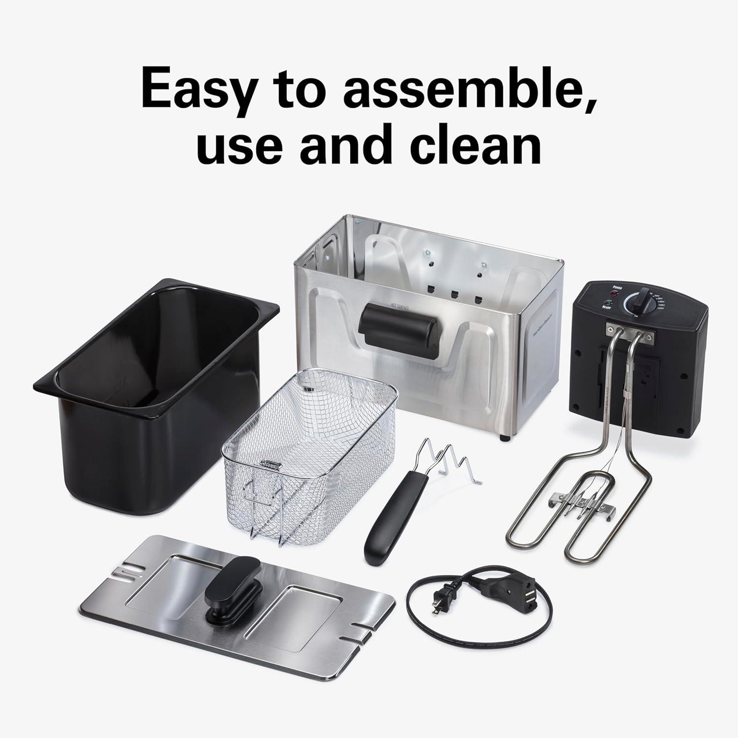 imageHamilton Beach 35032 Professional Style Electric Deep Fryer Frying Basket with Hooks 1500 Watts 3 Liters Stainless Steel