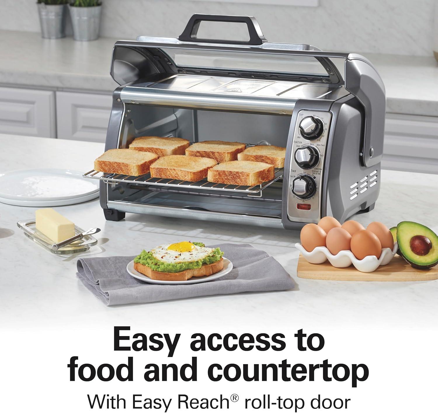 imageHamilton Beach 6 Slice Countertop Toaster Oven With Easy Reach RollTop Door Bake Broil amp Toast Functions Auto Shutoff Silver 31127D6 Slice Convection Toaster Oven