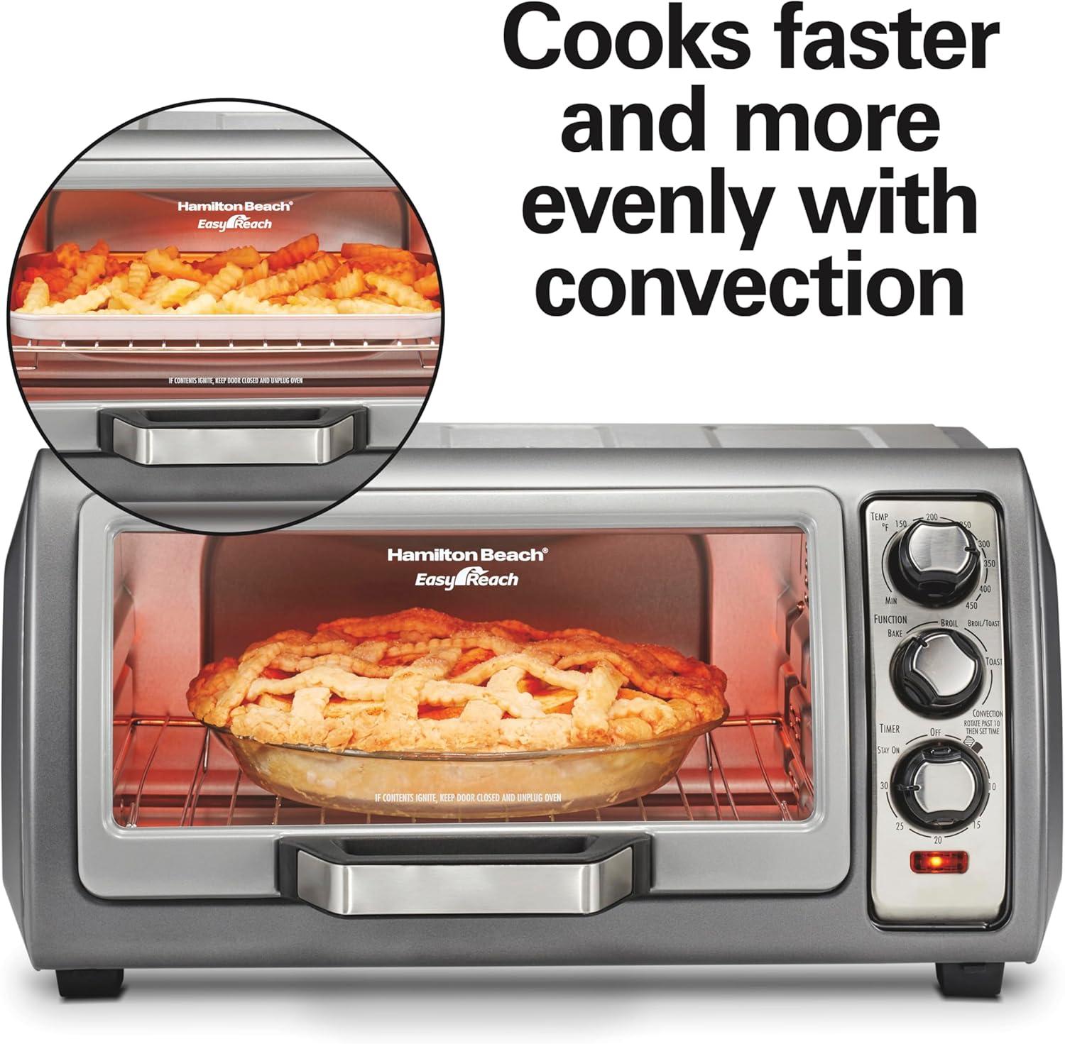 imageHamilton Beach 6 Slice Countertop Toaster Oven With Easy Reach RollTop Door Bake Broil amp Toast Functions Auto Shutoff Silver 31127D6 Slice Convection Toaster Oven