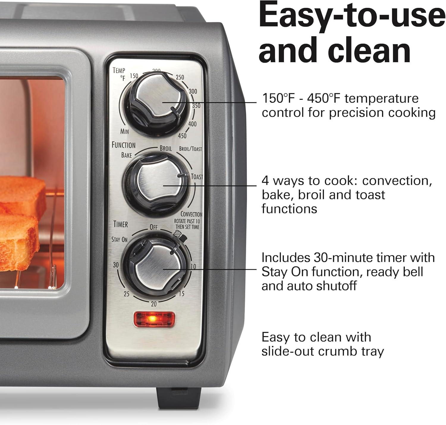 imageHamilton Beach 6 Slice Countertop Toaster Oven With Easy Reach RollTop Door Bake Broil amp Toast Functions Auto Shutoff Silver 31127D6 Slice Convection Toaster Oven