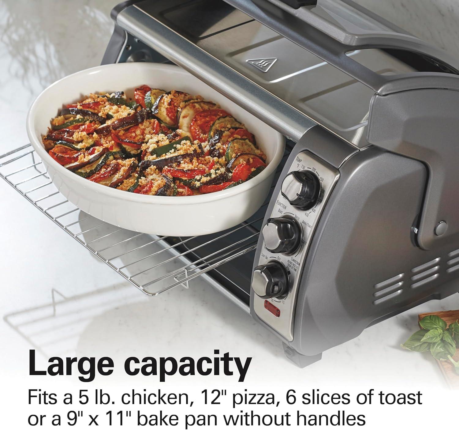imageHamilton Beach 6 Slice Countertop Toaster Oven With Easy Reach RollTop Door Bake Broil amp Toast Functions Auto Shutoff Silver 31127D6 Slice Convection Toaster Oven