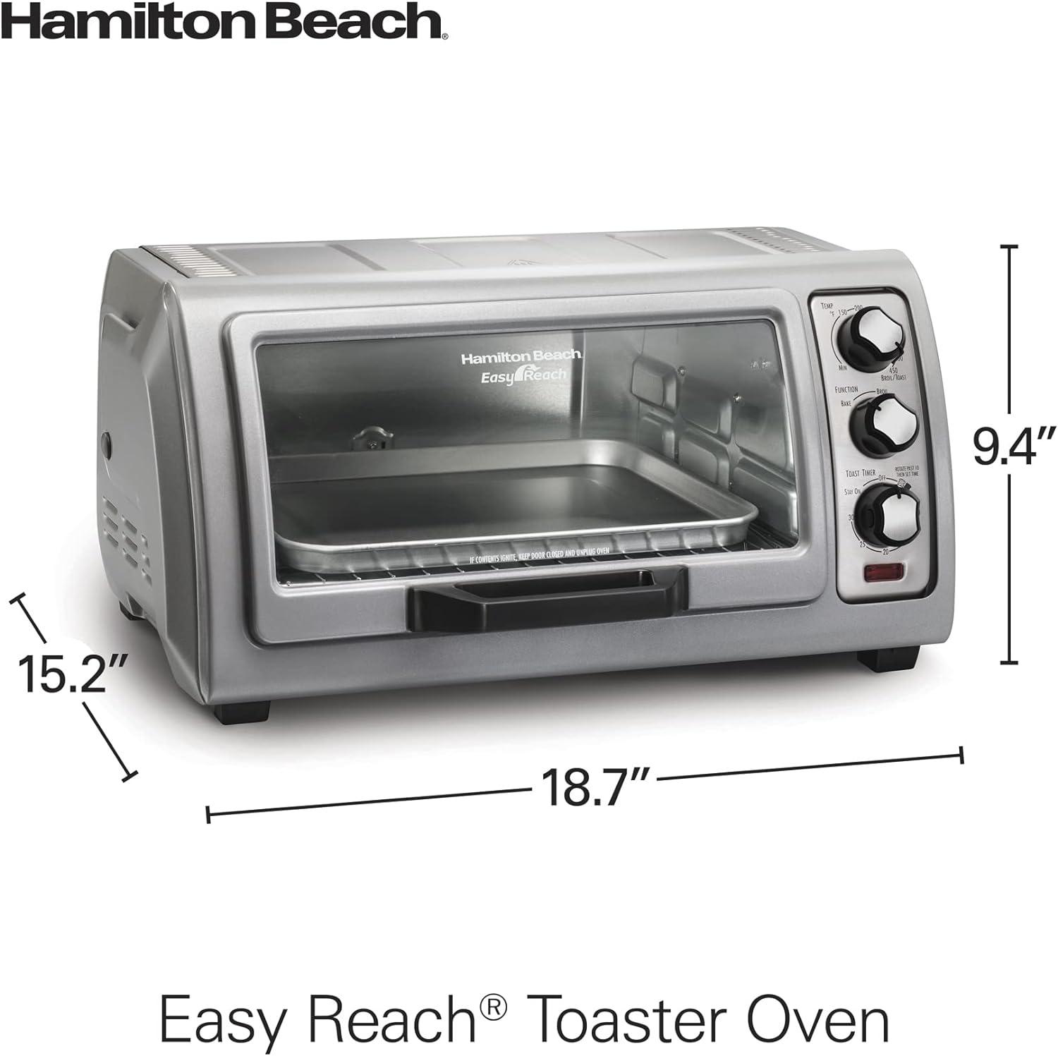 imageHamilton Beach 6 Slice Countertop Toaster Oven With Easy Reach RollTop Door Bake Broil amp Toast Functions Auto Shutoff Silver 31127D6 Slice Countertop Toaster Oven