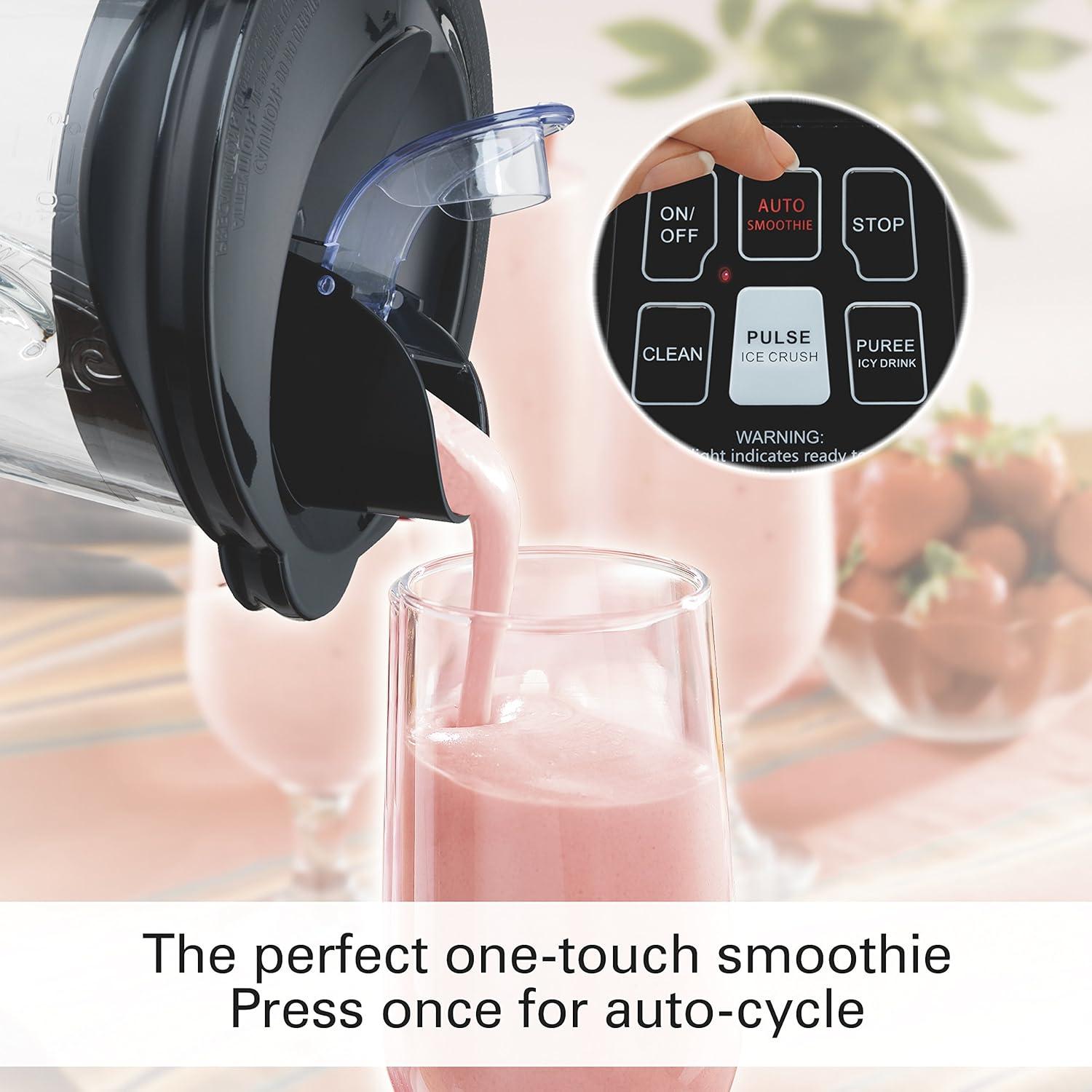 imageHamilton Beach Blender for Smoothies with 5 Functions Including Auto Smoothie Cycle Wave Action System for Ultra Smooth Results 850 Watts 40oz BPA Free Glass Jar Stainless Steel 56208Black