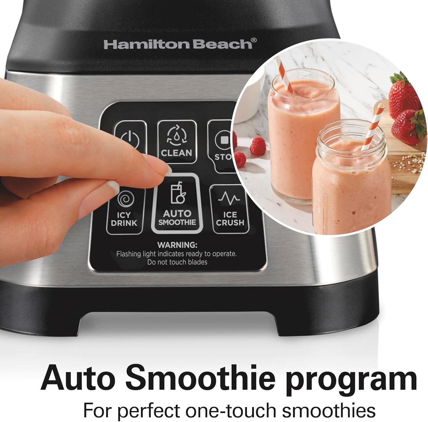 imageHamilton Beach Blender for Smoothies with 5 Functions Including Auto Smoothie Cycle Wave Action System for Ultra Smooth Results 850 Watts 40oz BPA Free Glass Jar Stainless Steel 56208Stainless Steel