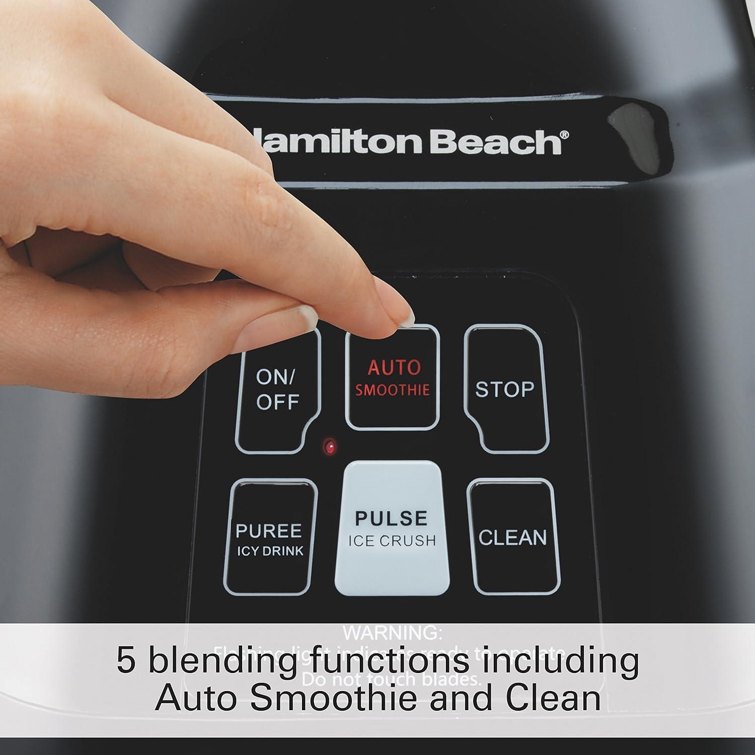 imageHamilton Beach Blender for Smoothies with 5 Functions Including Auto Smoothie Cycle Wave Action System for Ultra Smooth Results 850 Watts 40oz BPA Free Glass Jar Stainless Steel 56208Black