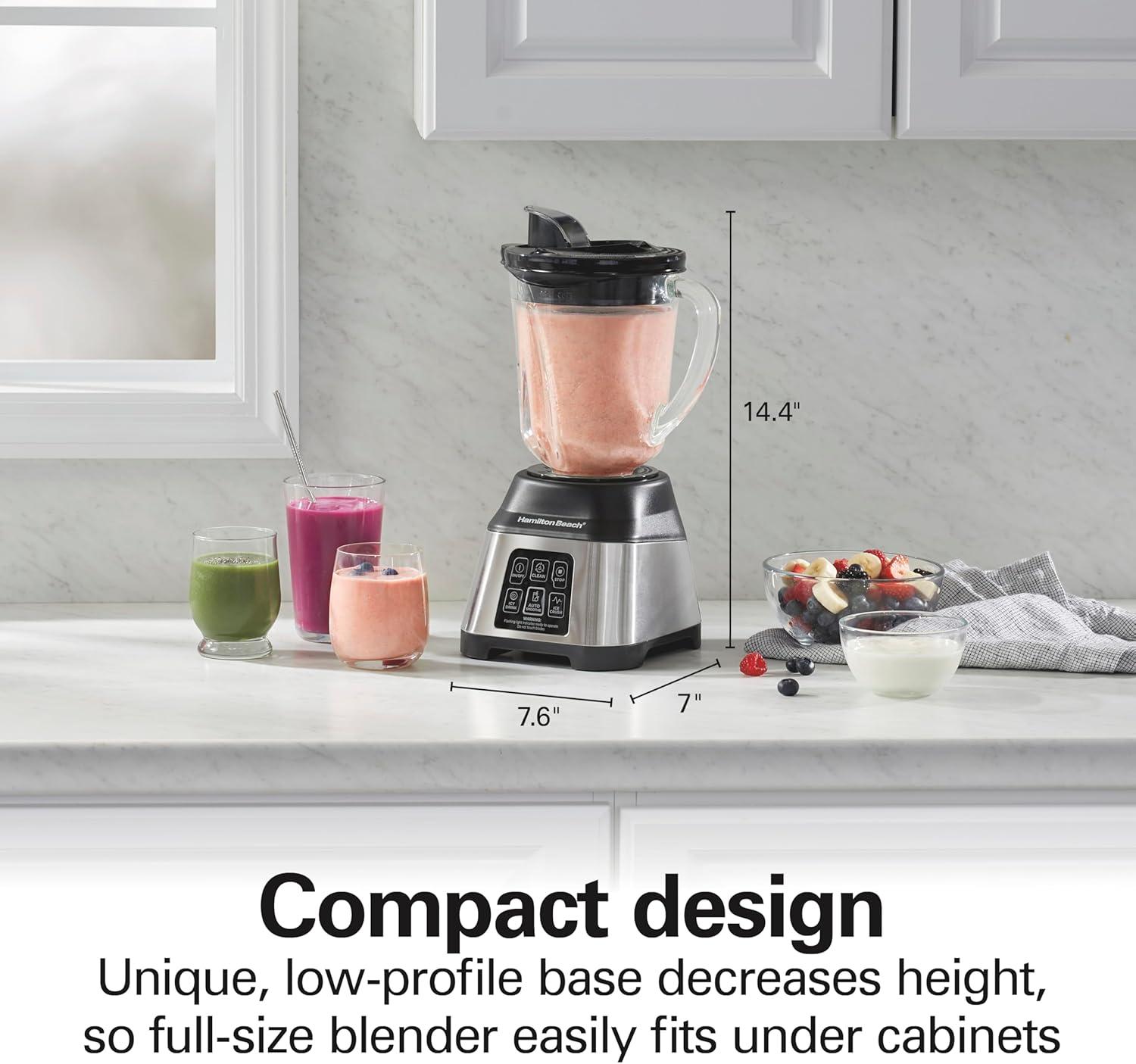 imageHamilton Beach Blender for Smoothies with 5 Functions Including Auto Smoothie Cycle Wave Action System for Ultra Smooth Results 850 Watts 40oz BPA Free Glass Jar Stainless Steel 56208Stainless Steel