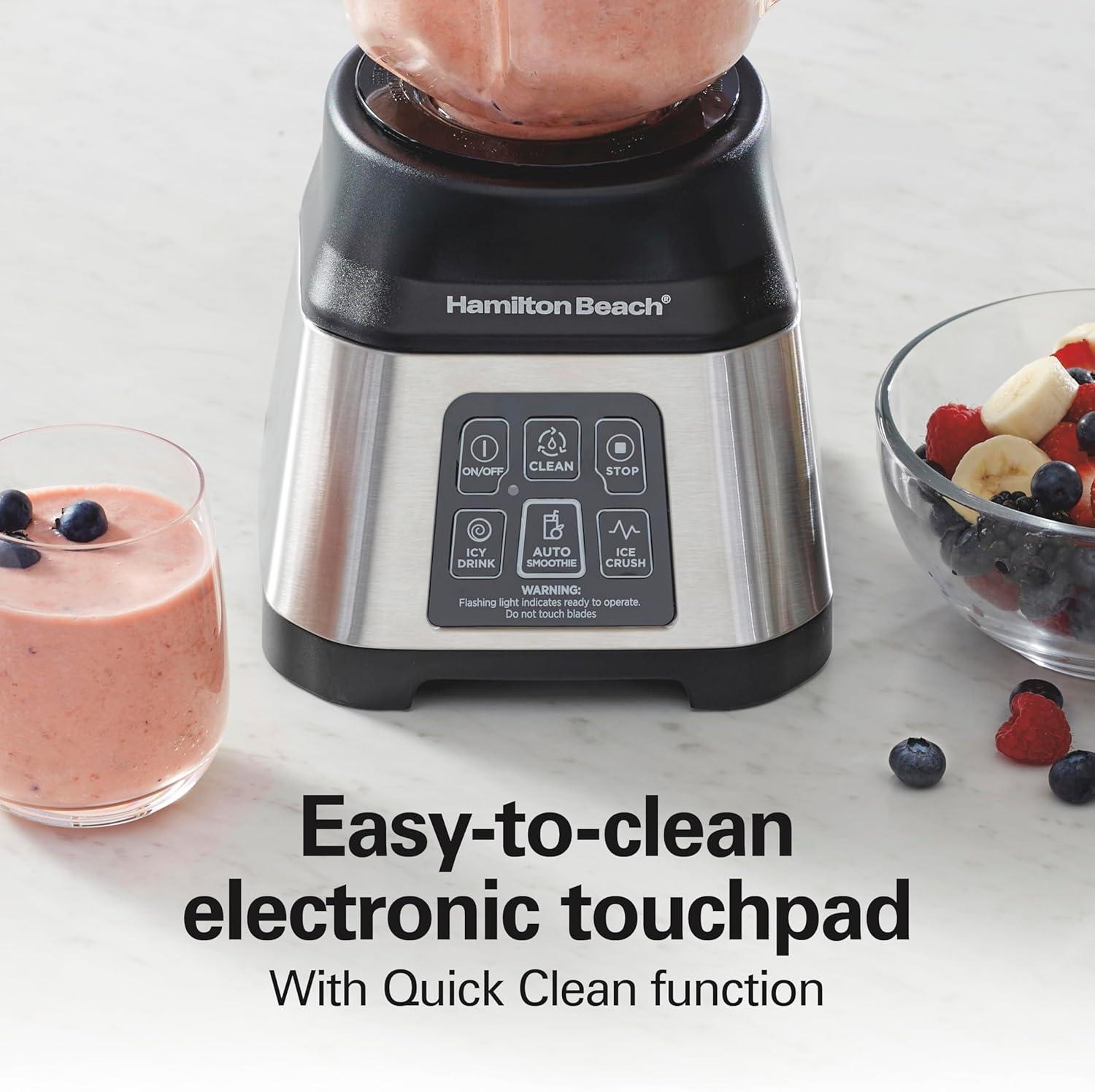 imageHamilton Beach Blender for Smoothies with 5 Functions Including Auto Smoothie Cycle Wave Action System for Ultra Smooth Results 850 Watts 40oz BPA Free Glass Jar Stainless Steel 56208Stainless Steel