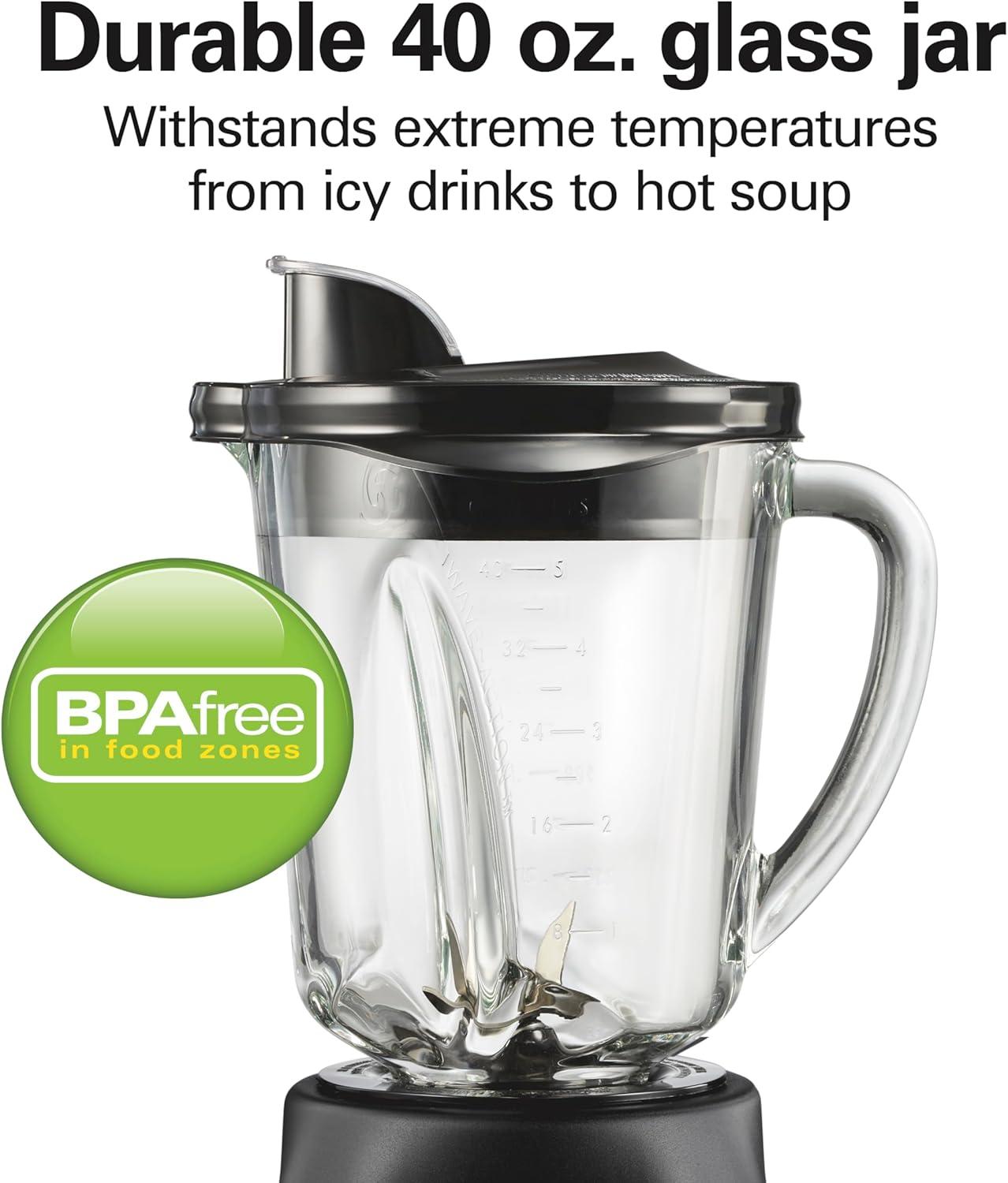imageHamilton Beach Blender for Smoothies with 5 Functions Including Auto Smoothie Cycle Wave Action System for Ultra Smooth Results 850 Watts 40oz BPA Free Glass Jar Stainless Steel 56208Stainless Steel