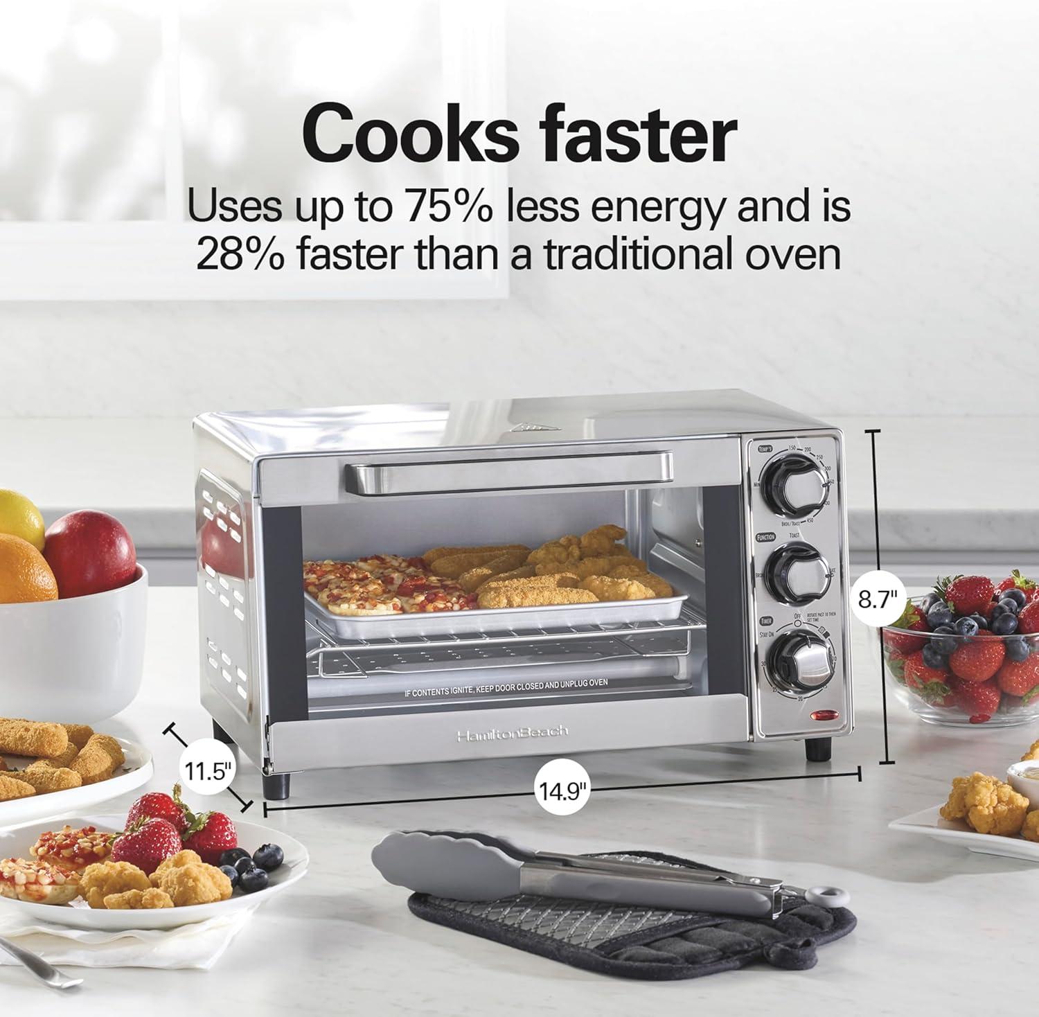 imageHamilton Beach Countertop Toaster Oven amp Pizza Maker Large 4Slice Capacity Stainless Steel 31401