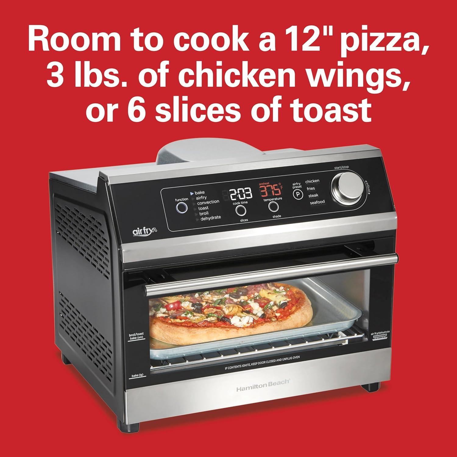 imageHamilton Beach Digital Air Fryer Toaster Oven Combo 10 Ways to Cook 4 Preset Functions Stay On amp 1800 Watts LED CapacitiveTouch Controls 2 Rack Positions Fits 12 Pizza Black amp Stainless Steel