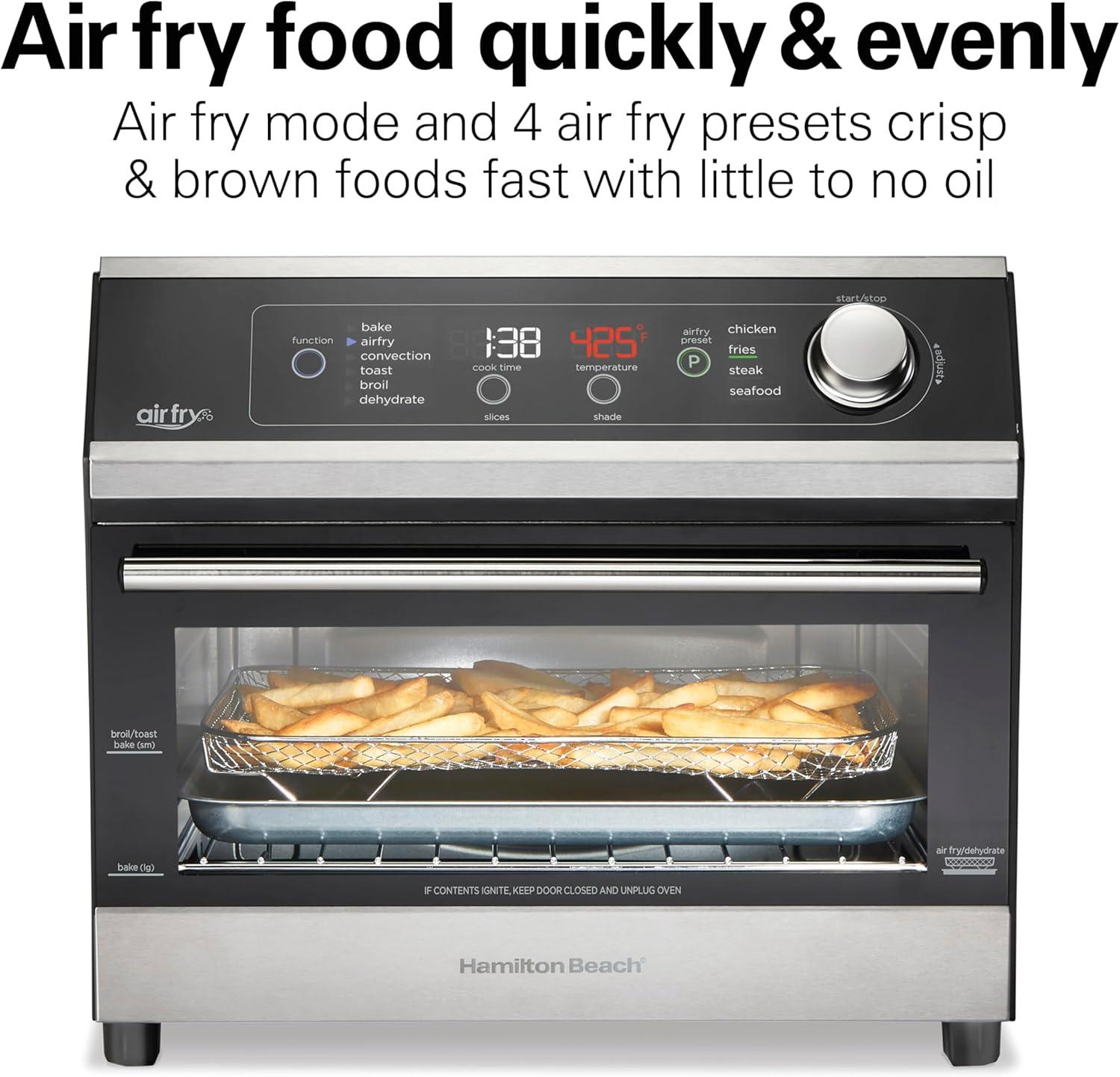 imageHamilton Beach Digital Air Fryer Toaster Oven Combo 10 Ways to Cook 4 Preset Functions Stay On amp 1800 Watts LED CapacitiveTouch Controls 2 Rack Positions Fits 12 Pizza Black amp Stainless Steel