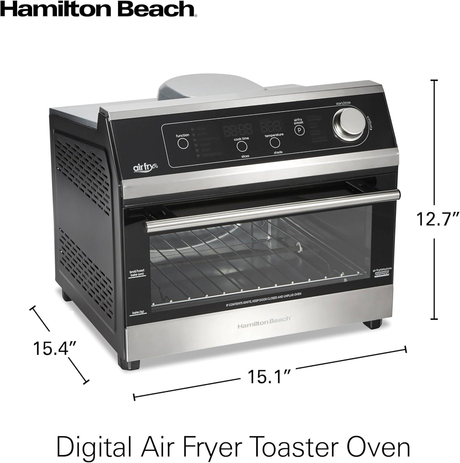 imageHamilton Beach Digital Air Fryer Toaster Oven Combo 10 Ways to Cook 4 Preset Functions Stay On amp 1800 Watts LED CapacitiveTouch Controls 2 Rack Positions Fits 12 Pizza Black amp Stainless Steel
