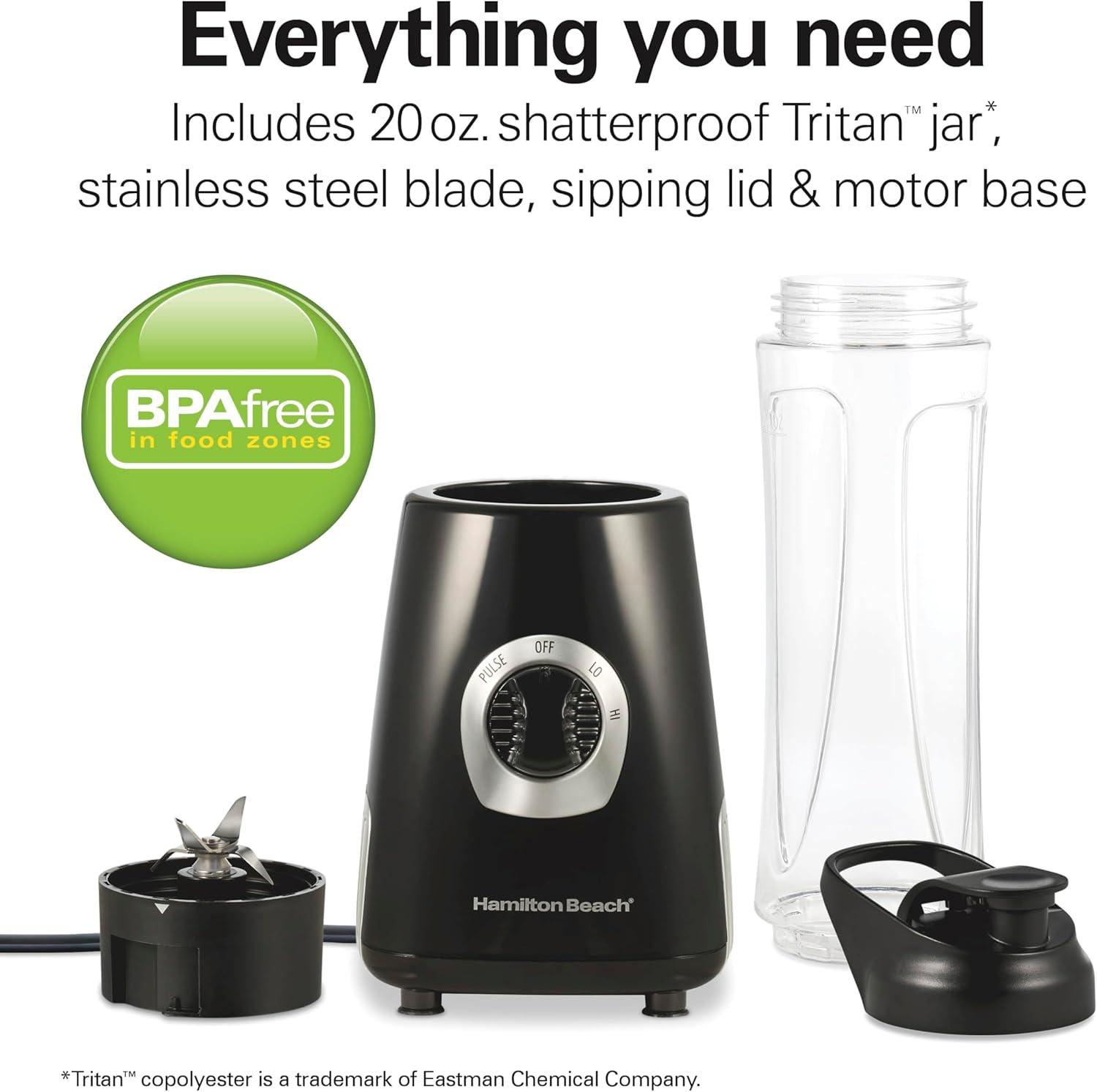 imageHamilton Beach Go Sport Portable Blender For Smoothies With 20 Oz BlendIn Personal Travel Jar 600 Watt Motor And Stainless Steel Blades For Powerful Blending Performance Black 51143G