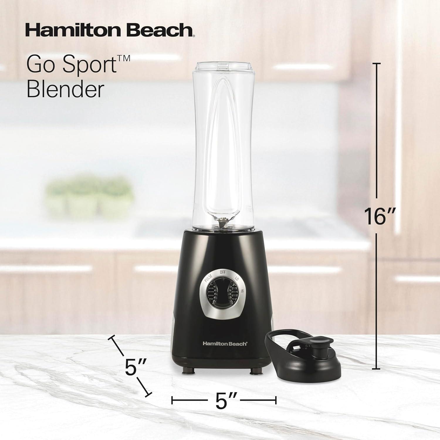 imageHamilton Beach Go Sport Portable Blender For Smoothies With 20 Oz BlendIn Personal Travel Jar 600 Watt Motor And Stainless Steel Blades For Powerful Blending Performance Black 51143G