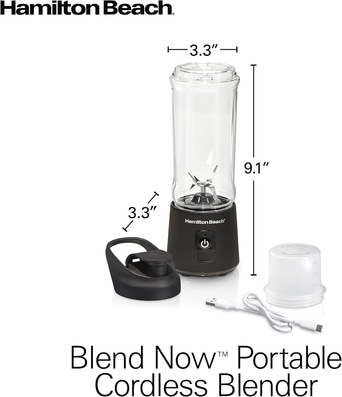 imageHamilton Beach Mini Cordless Portable Personal Blender for Shakes and Smoothies USB Rechargeable 16 oz Jar with Leakproof Travel Lid 6 Stainless Steel Blades Blue 51182Black