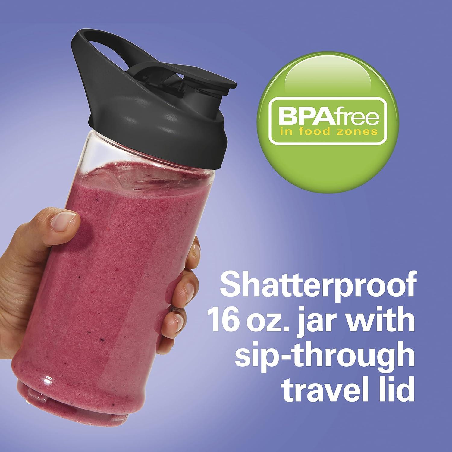 imageHamilton Beach Mini Cordless Portable Personal Blender for Shakes and Smoothies USB Rechargeable 16 oz Jar with Leakproof Travel Lid 6 Stainless Steel Blades Blue 51182Black