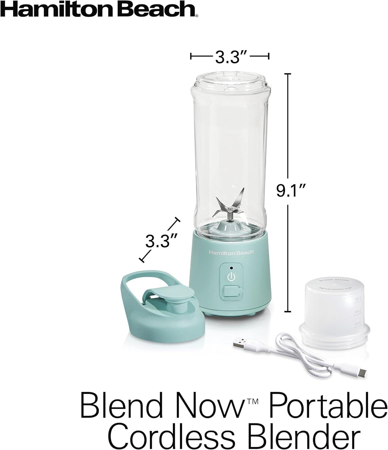 imageHamilton Beach Mini Cordless Portable Personal Blender for Shakes and Smoothies USB Rechargeable 16 oz Jar with Leakproof Travel Lid 6 Stainless Steel Blades Blue 51182Blue