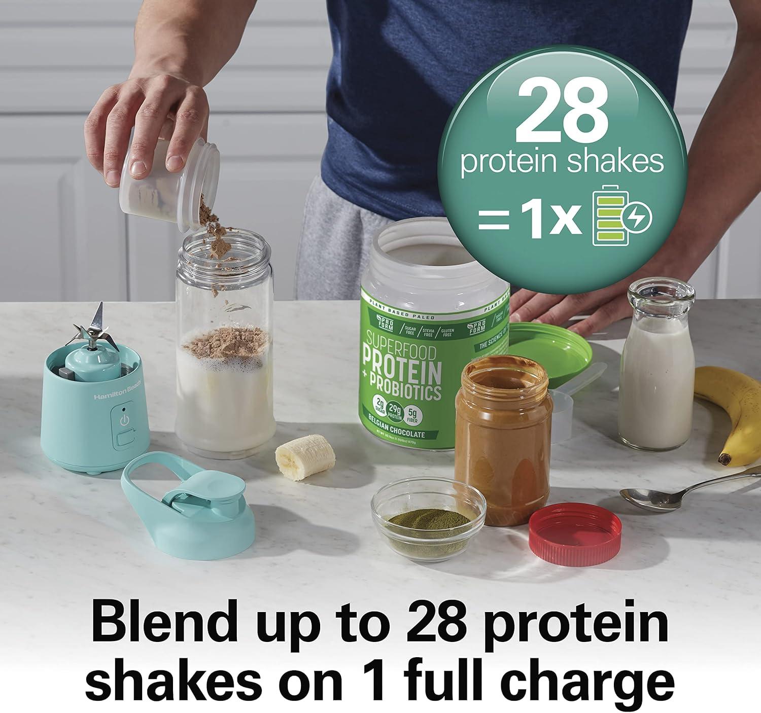 imageHamilton Beach Mini Cordless Portable Personal Blender for Shakes and Smoothies USB Rechargeable 16 oz Jar with Leakproof Travel Lid 6 Stainless Steel Blades Blue 51182Blue