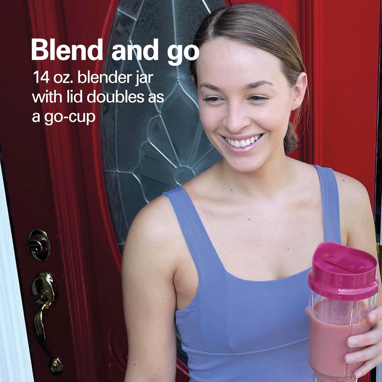imageHamilton Beach Portable Blender for Shakes and Smoothies 14 Oz BPA Free Travel Cup amp Lid Durable Stainless Steel Blades Personal Smoothie Blender Blue 51132GRaspberry